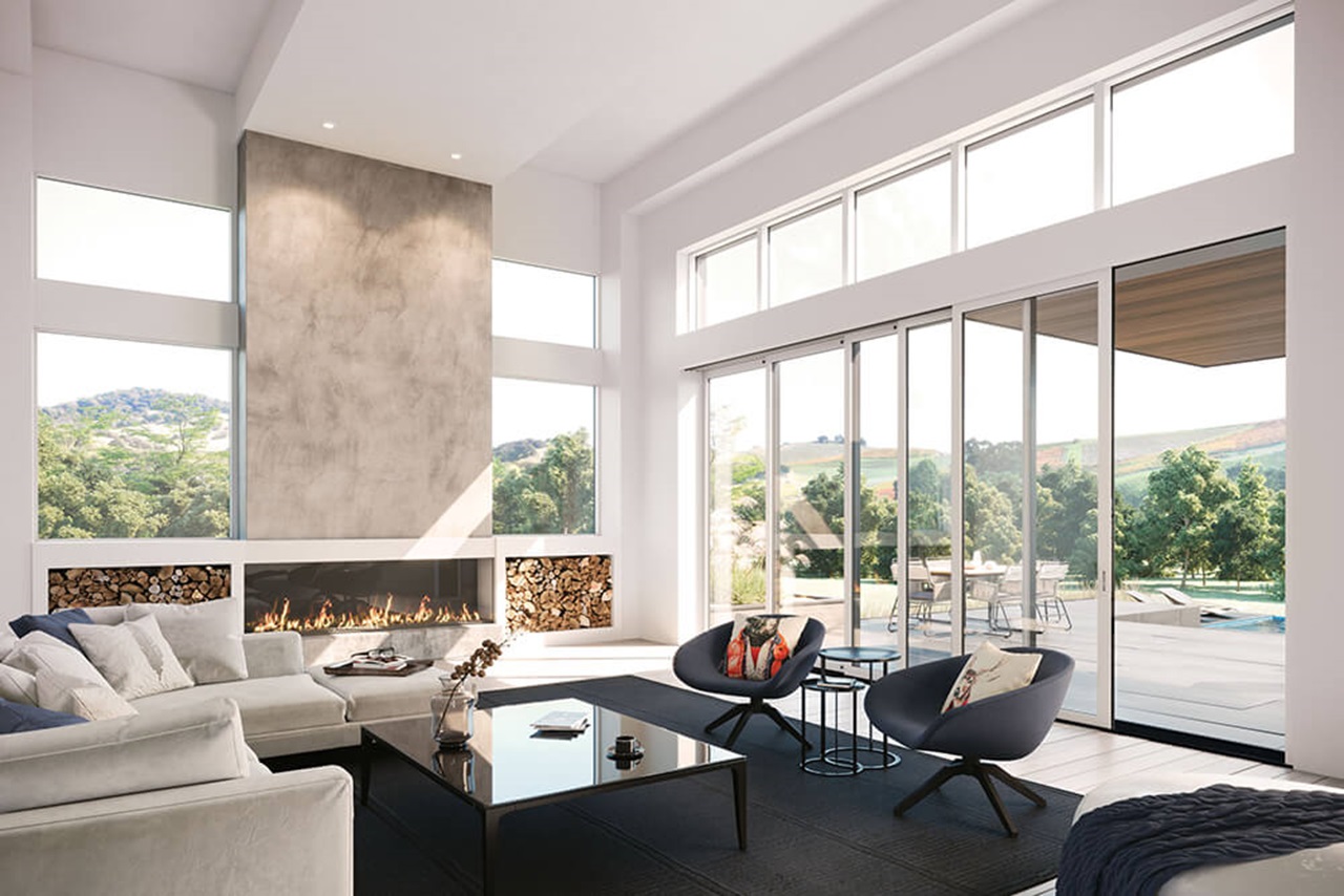Large Modern Living Room With Signature Modern Multi-Slide Door
