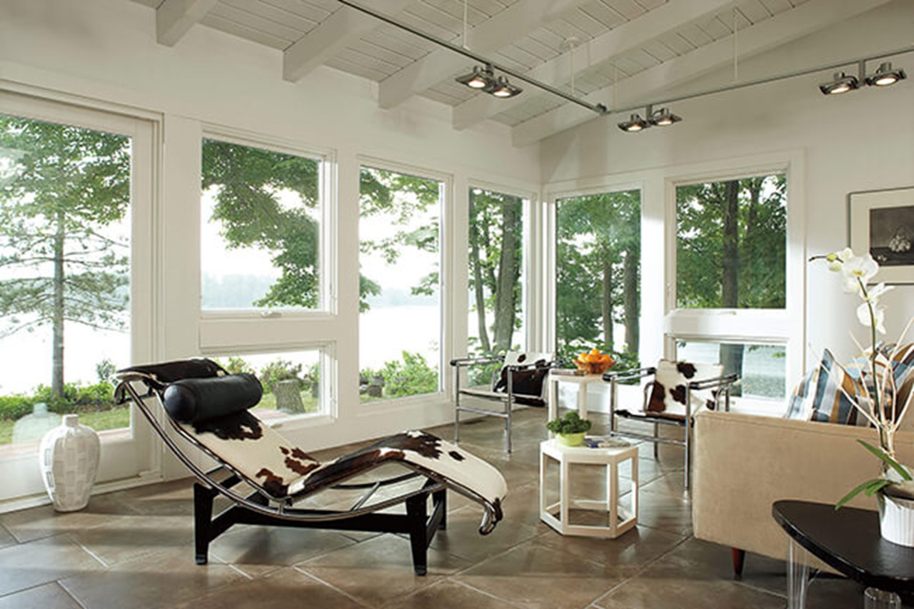 Contemporary Living Room With Signature Ultimate Awning Narrow Frame Window