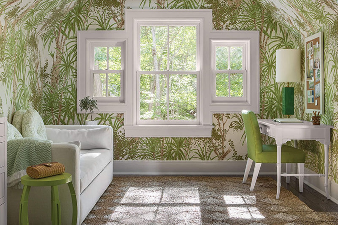 Palm Tree Wallpapered Room With Signature Ultimate Double Hung G2 Windows