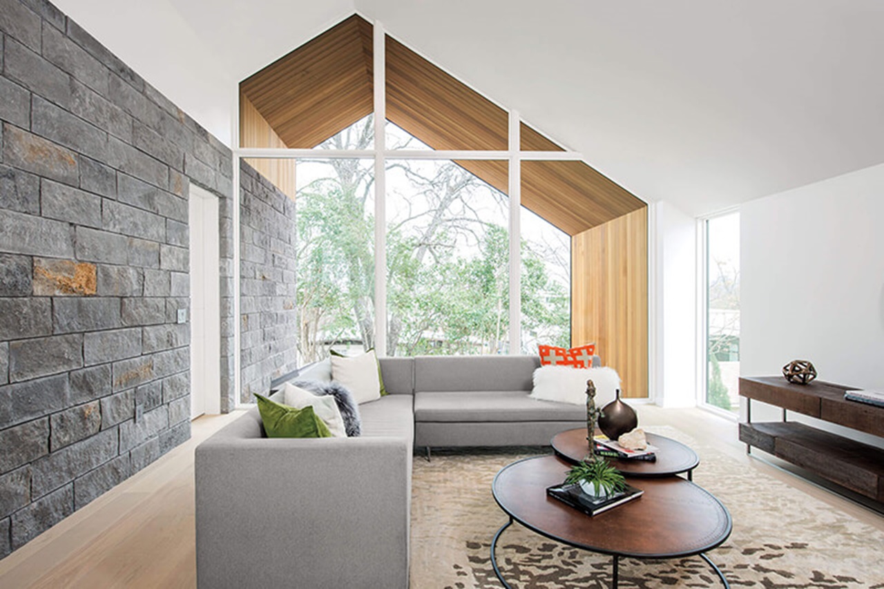 Living Room With Signature Ultimate Specialty Shapes Windows