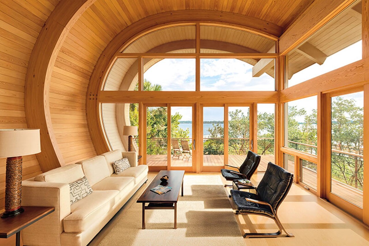 Unique Living Room With Curved Ceiling And Signature Ultimate Specialty Shapes Windows