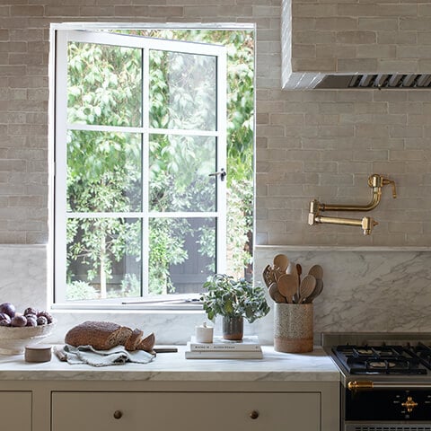A Marvin window in Amber Lewis’s renovated Calabasas, California kitchen.