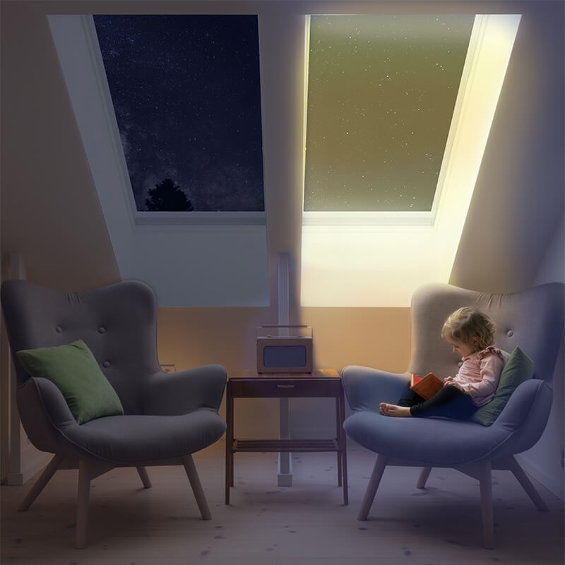 Marvin Awaken vented skylight with night time light for reading nook