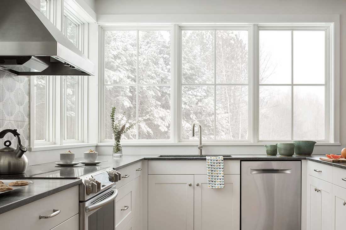 Interior View Of Kitchen With Elevate Double Hung Windows