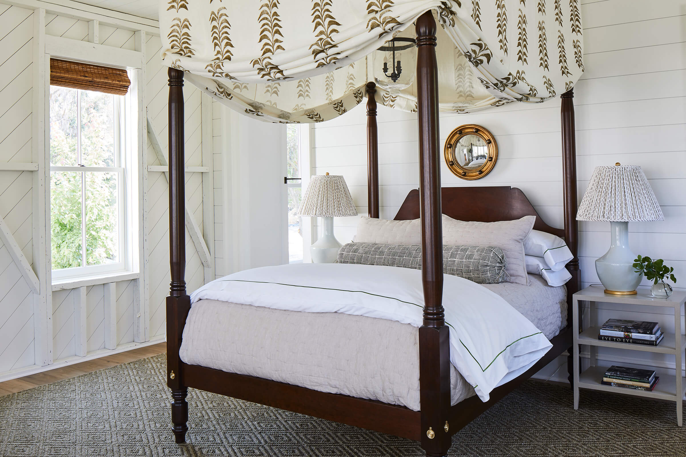 A bedroom featuring a Marvin double hung window in the 2019 Southern Living Showhouse on Amelia Island.