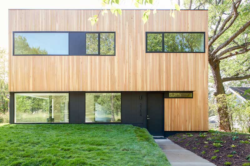 An exterior photo of a Nordic-inspired home in St. Paul, Minnesota, featuring Marvin Essential windows and doors.
