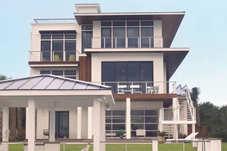 Marvin Elevate fiberglass windows and doors in three story coastal home