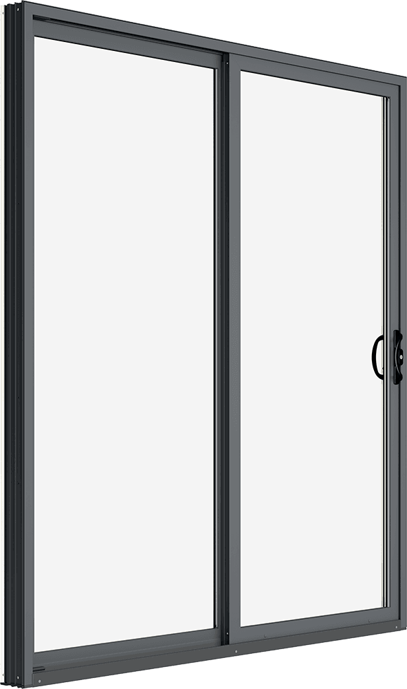 Exterior product rendering of Marvin Essential Sliding Patio Door at an angle
