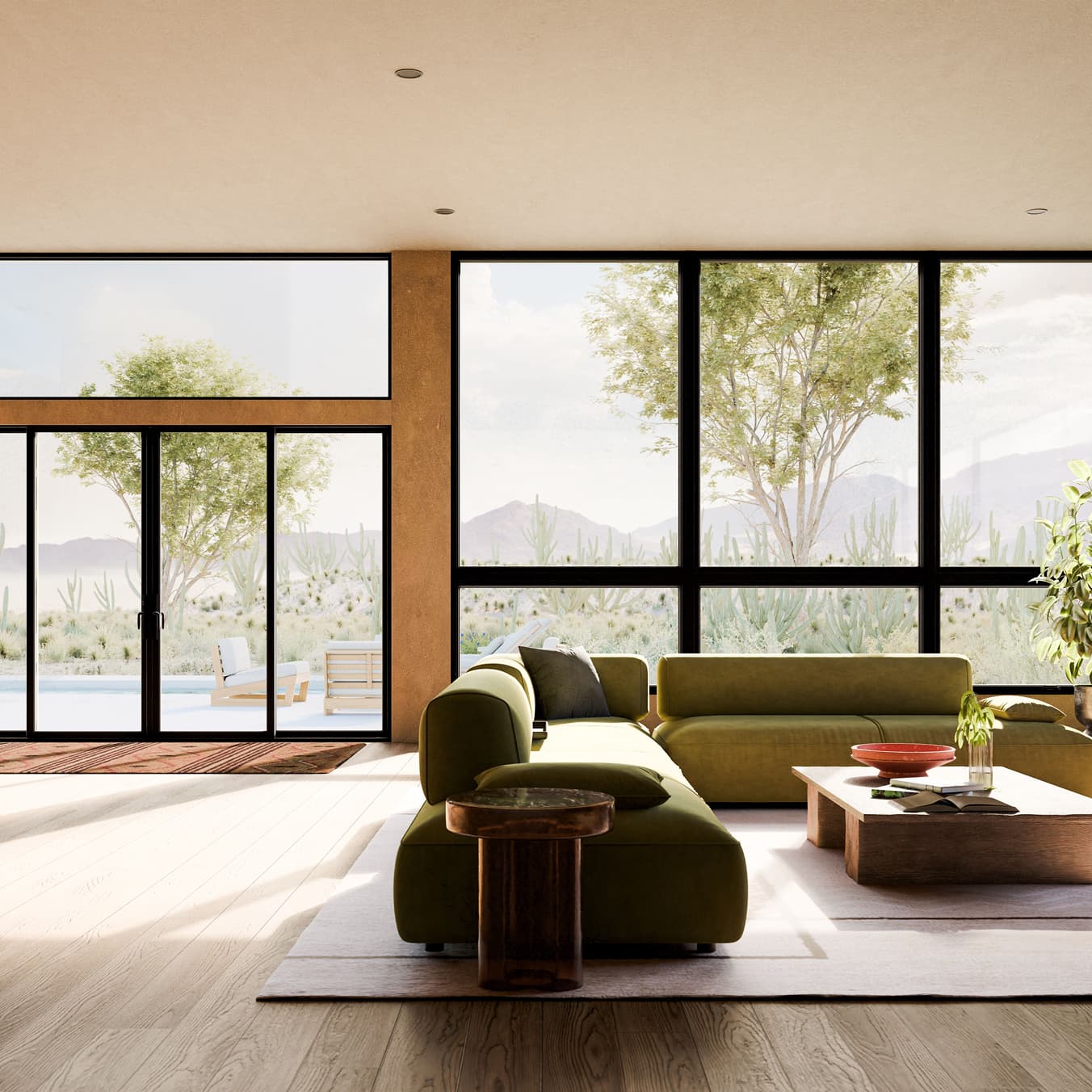 Living room of home with Marvin Vivid Sliding Patio Door, Direct Glaze, Casement, Picture and Awning windows