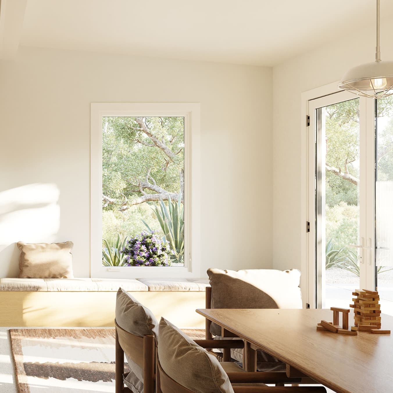 Dining room with Marvin Vivid Casement window and Inswing French Door