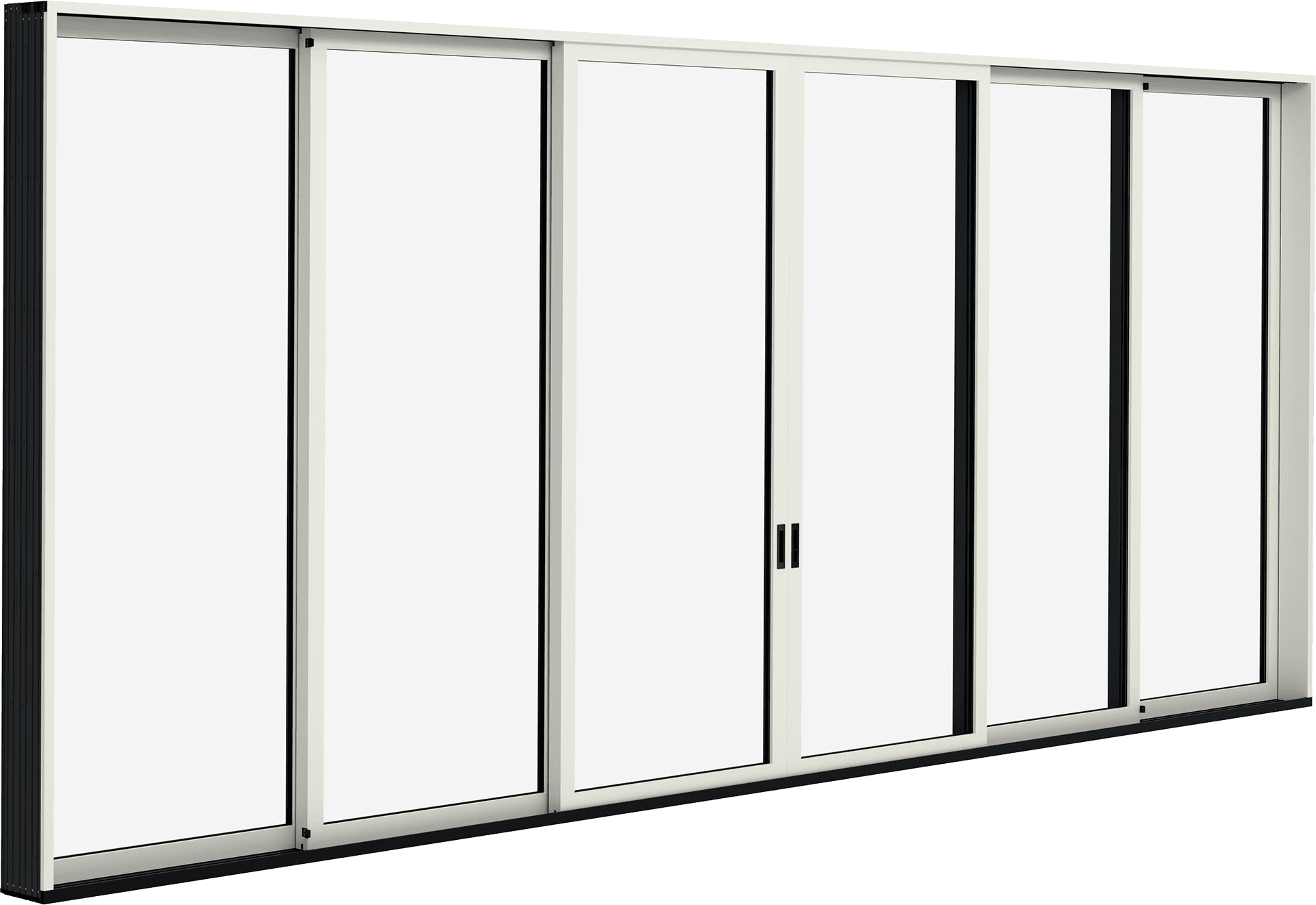 Interior view of a white Marvin Modern Multi-Slide patio door.