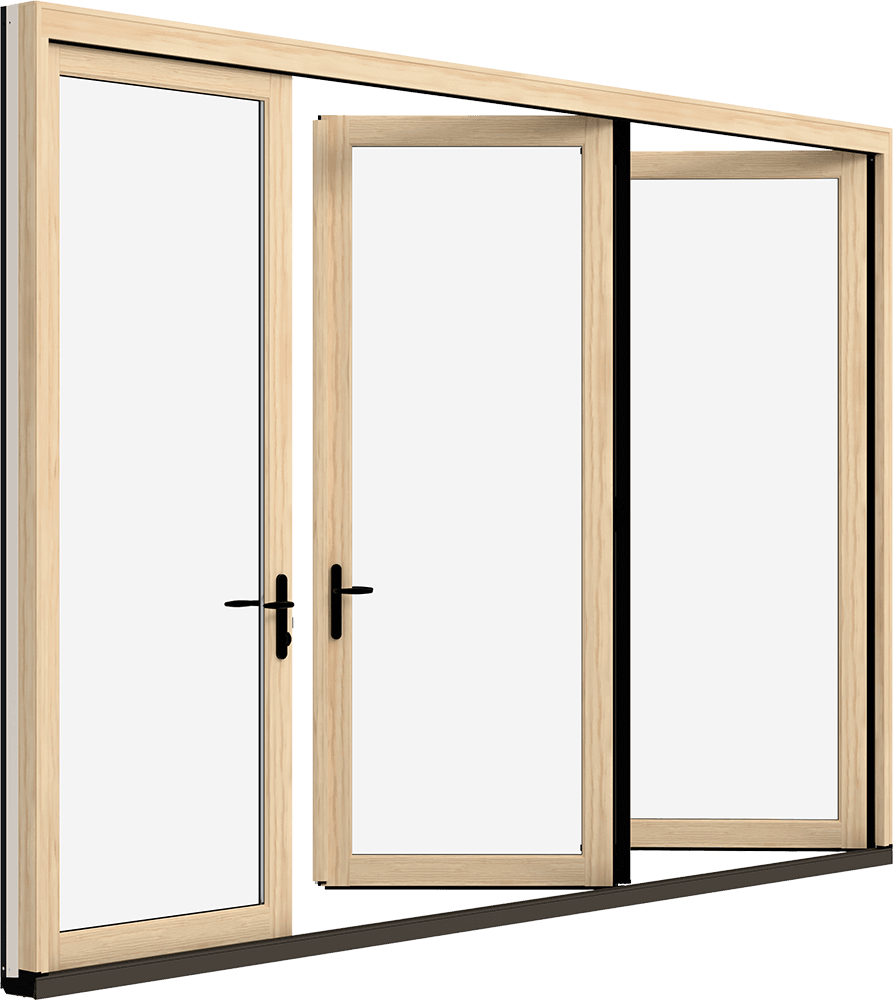 A product photo of a Marvin Elevate Bi-Fold door, open, interior view.