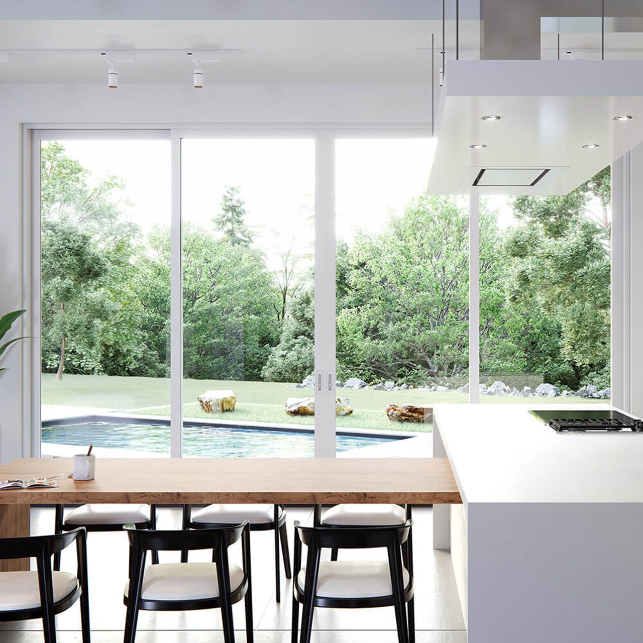 Bright Modern Kitchen With Signature Modern Multi-Slide Doors